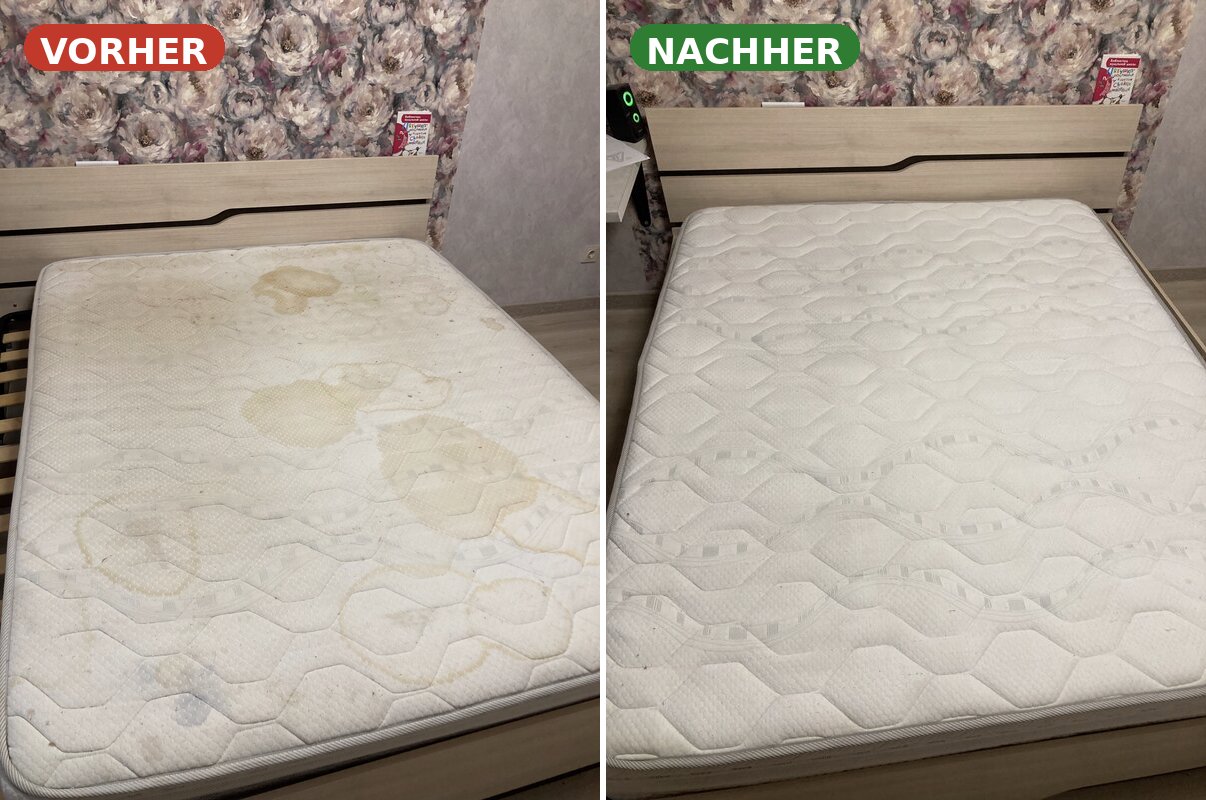 Matratzenreinigung Pforzheim — alte Flecken Vorher Nachher