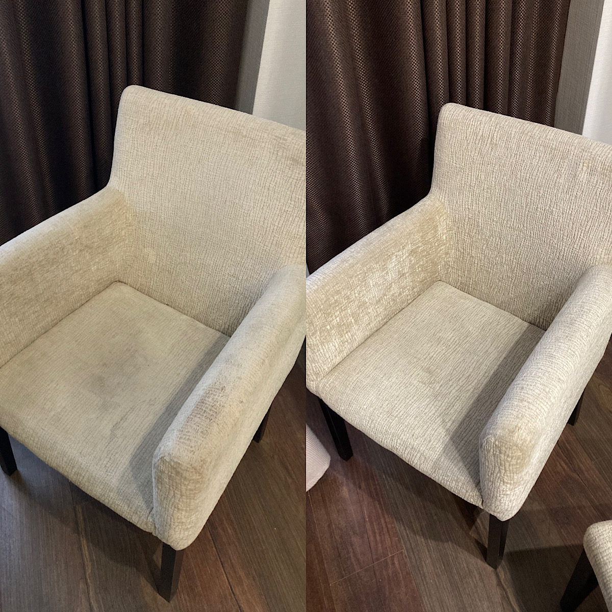 Graues Ecksofa gereinigt — Vorher Nachher